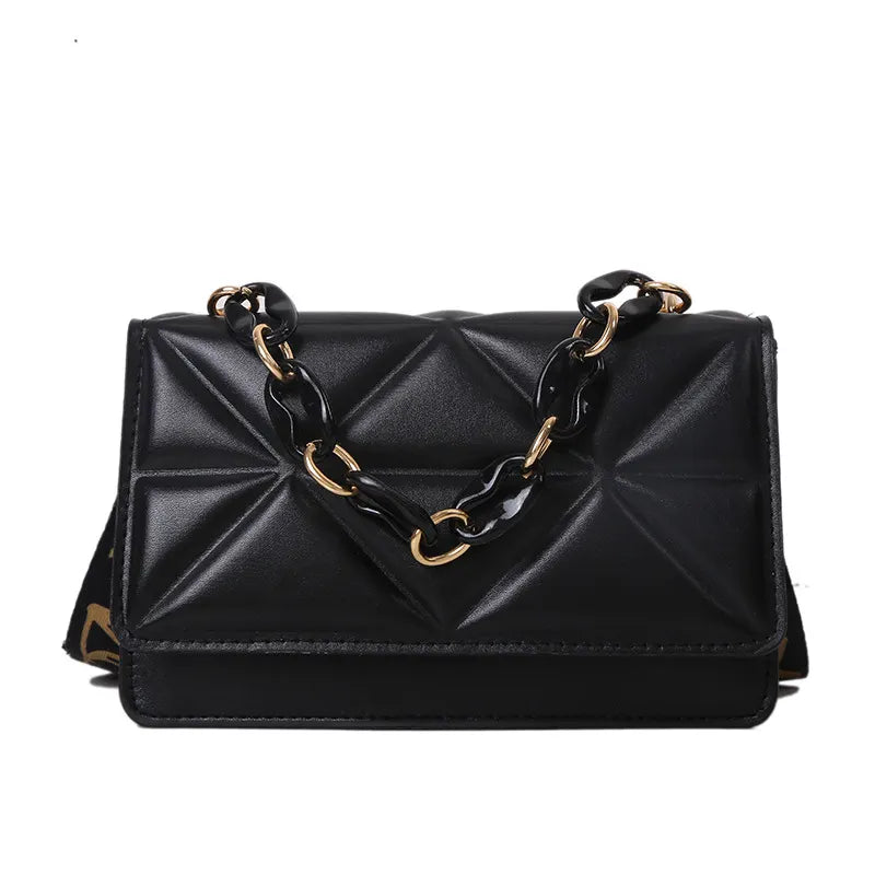 Dacida Texture Lady Bags The New Chain Shoulder Messenger Bag Broad Shoulders with Embossing Plaid Small Square Bag