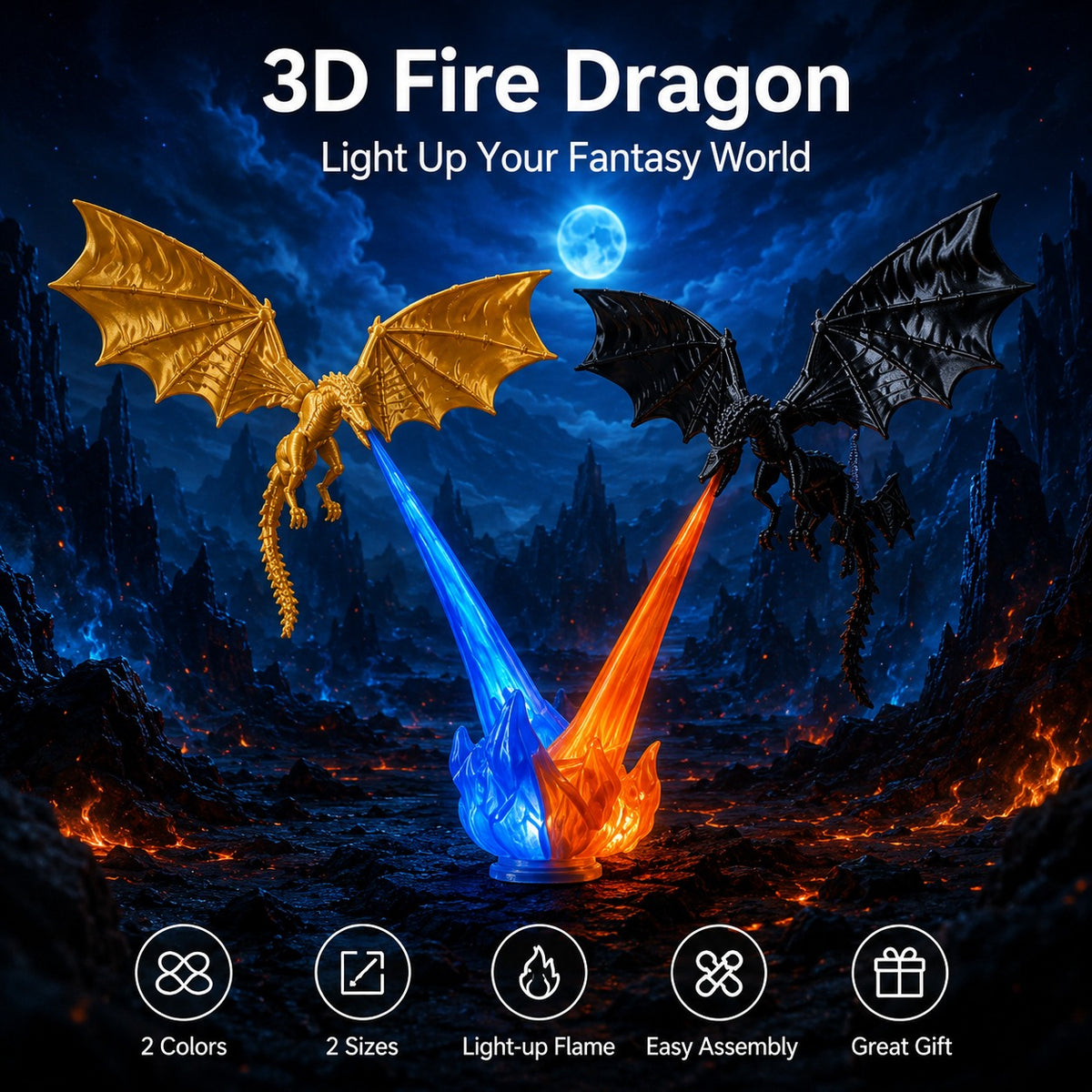 Dragon LED Flame Effect Night Light