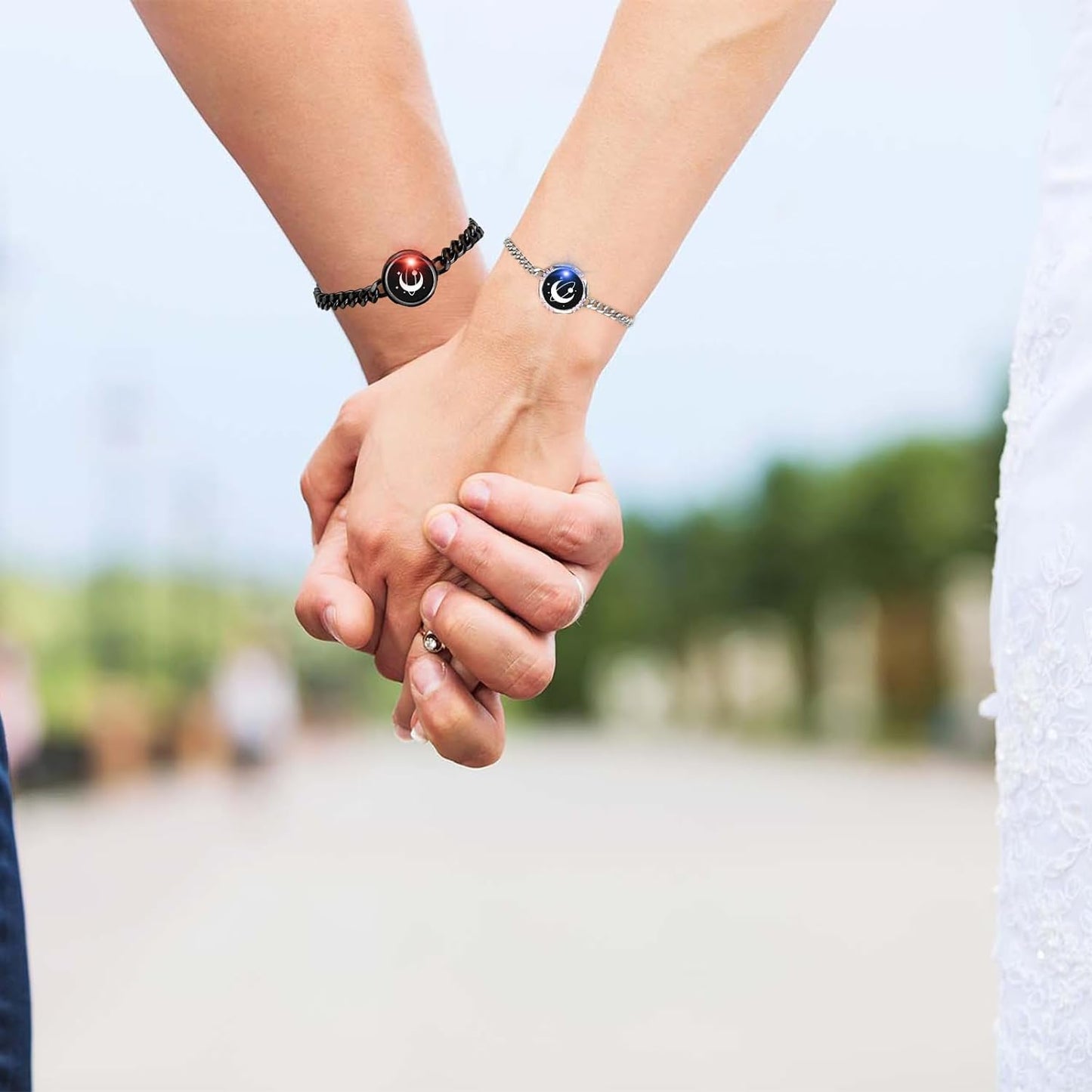 Dacida Long Distance Touch Bracelets,Couples Bracelets, Remote Smart Matching Couples Bracelet for Couples Suitable for Long Distance Relationship Girlfriend Boyfriend Passing on Love and Miss Gifts