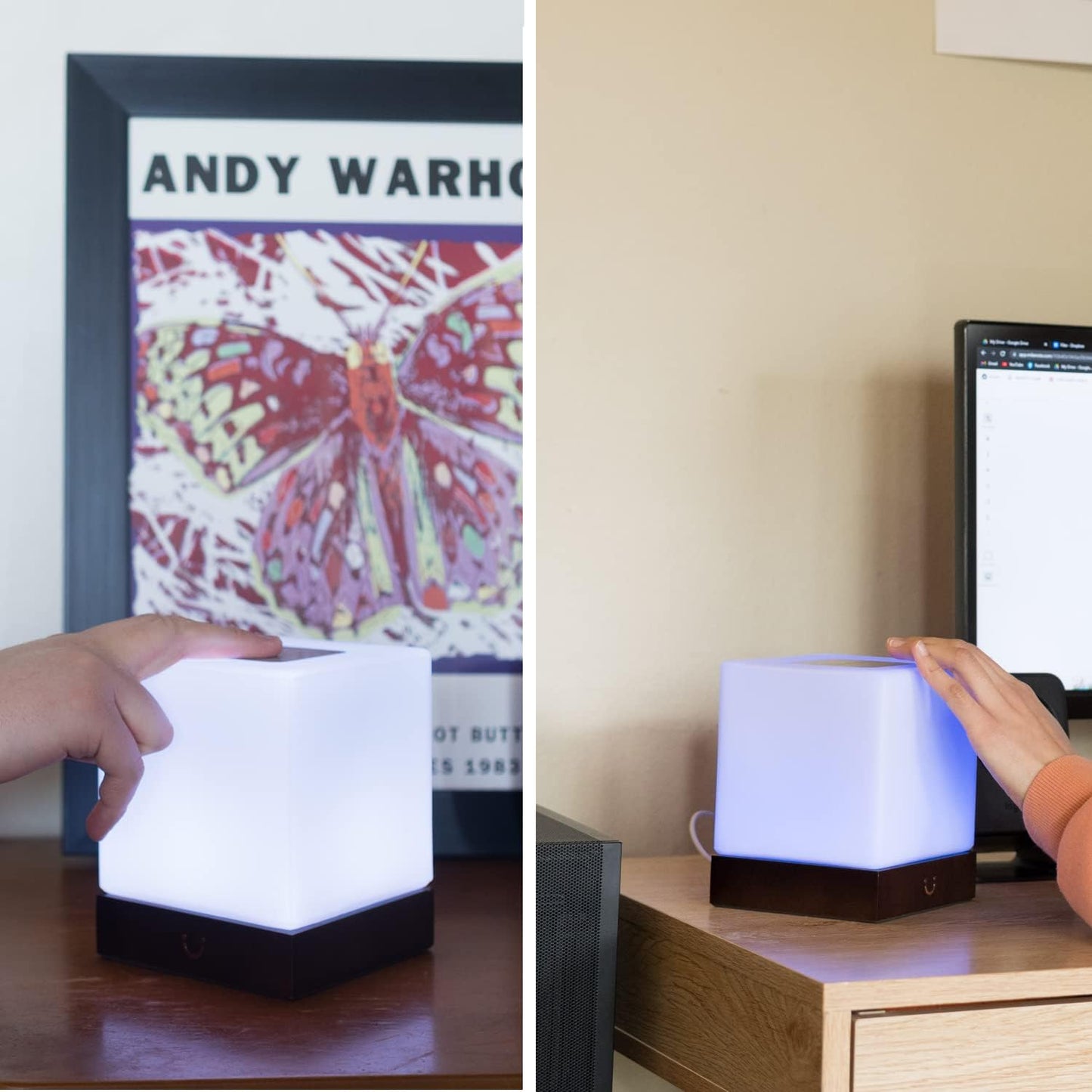 Dacida Cube Friendship Lamp v2 Extended WiFi Range - Bluetooth Setup - Wood & Glass Design (Set of Two, Walnut)