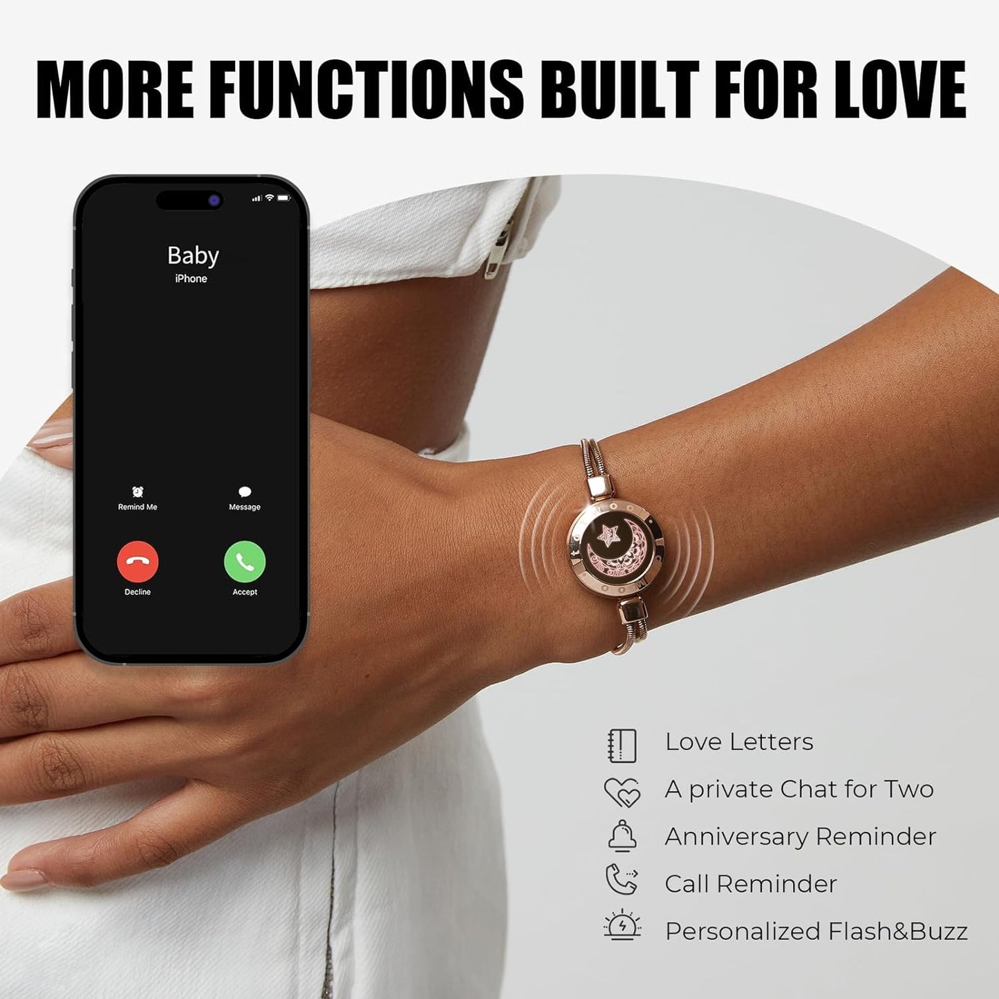 Dacida Couple Bracelet Couple Gifts Partner Bracelets with Touch Long Distance Relationship Gift for Long Distances Couple Love Gifts Vibration & Light Up Bluetooth Pairing Jewellery, Sun and Moon