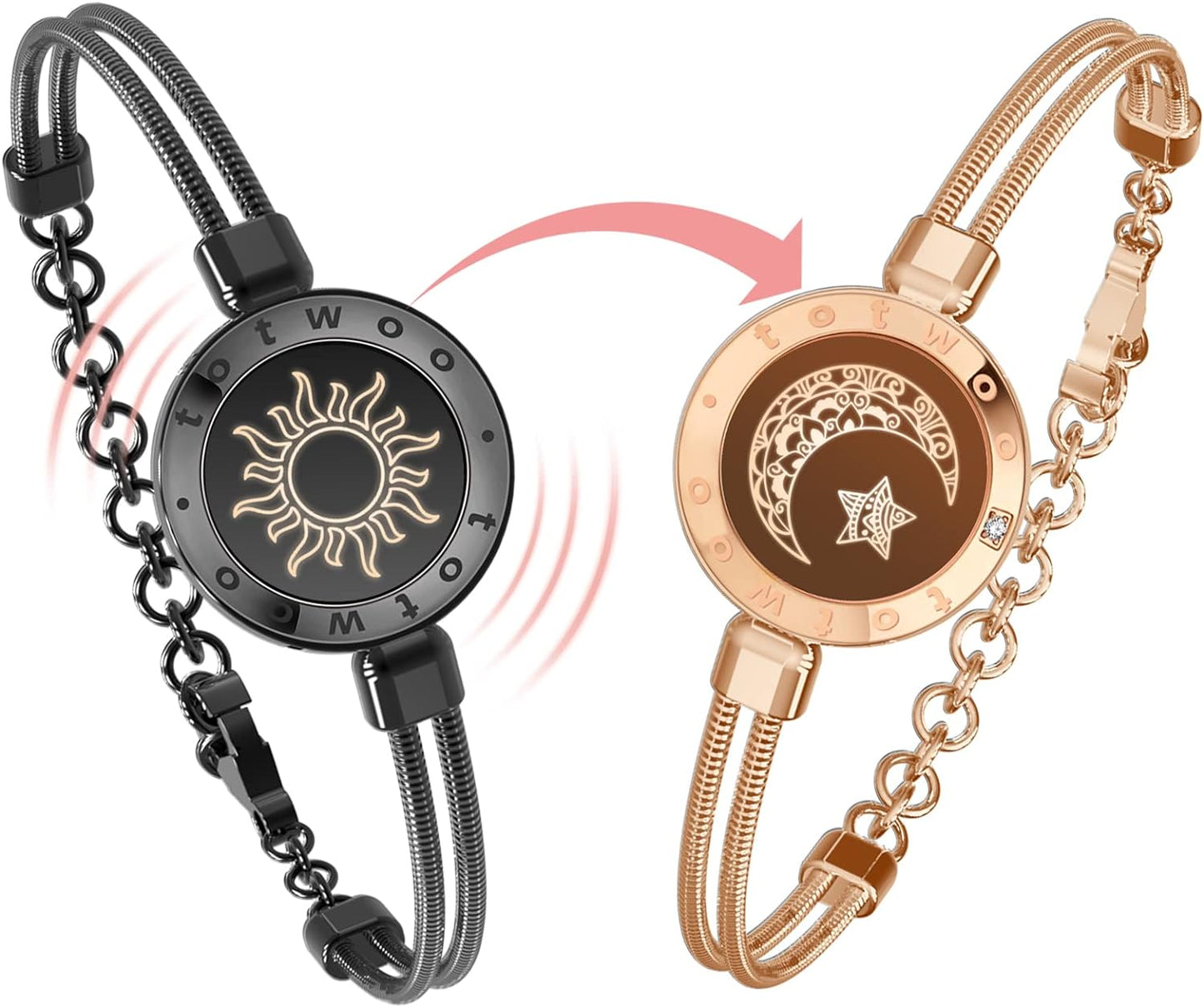 Dacida Long Distance Touch Bracelets for Couples, Vibration & Light up for Love Couples Bracelets | Long Distance Relationship Gifts for Girlfriend Bluetooth Pairing Jewelry