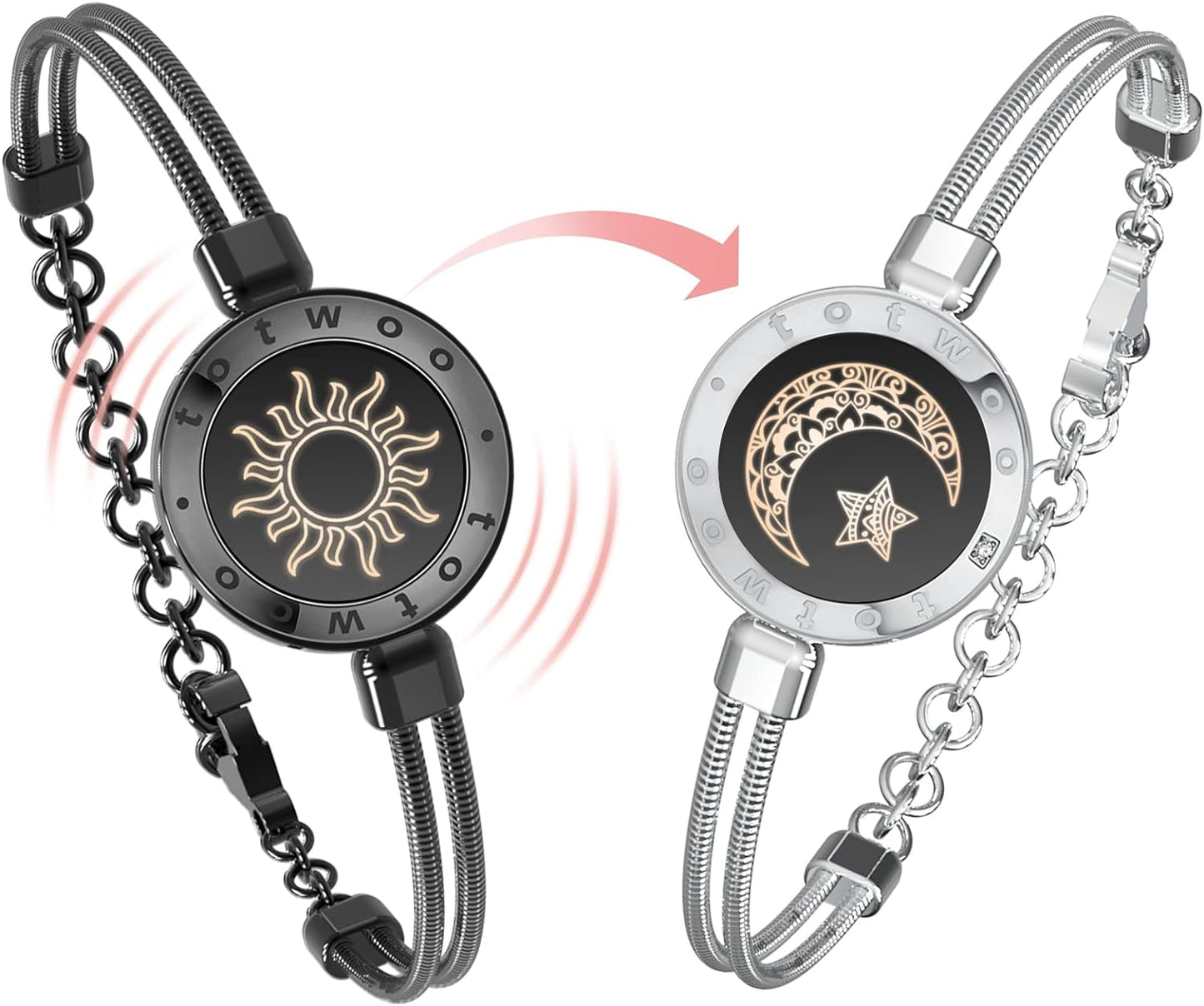 Dacida Long Distance Touch Bracelets for Couples, Vibration & Light up for Love Couples Bracelets | Long Distance Relationship Gifts for Girlfriend Bluetooth Pairing Jewelry