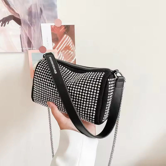 Jovelea New Rhinestone Small Square Bag Fashion Trend Chain Single Shoulder Diamond Bag