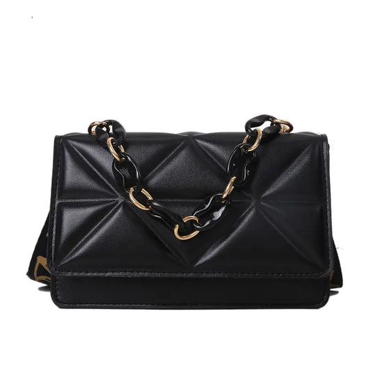Jovelea Texture Lady Bags The New Chain Shoulder Messenger Bag Broad Shoulders with Embossing Plaid Small Square Bag