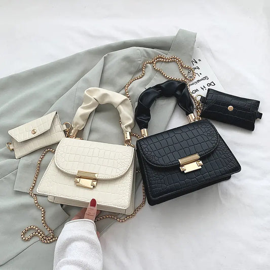 Jovelea Fashion White Shoulder Mini Wallet Designer Chain Bags and Totes Crocodile Print PU Leather Women Bags