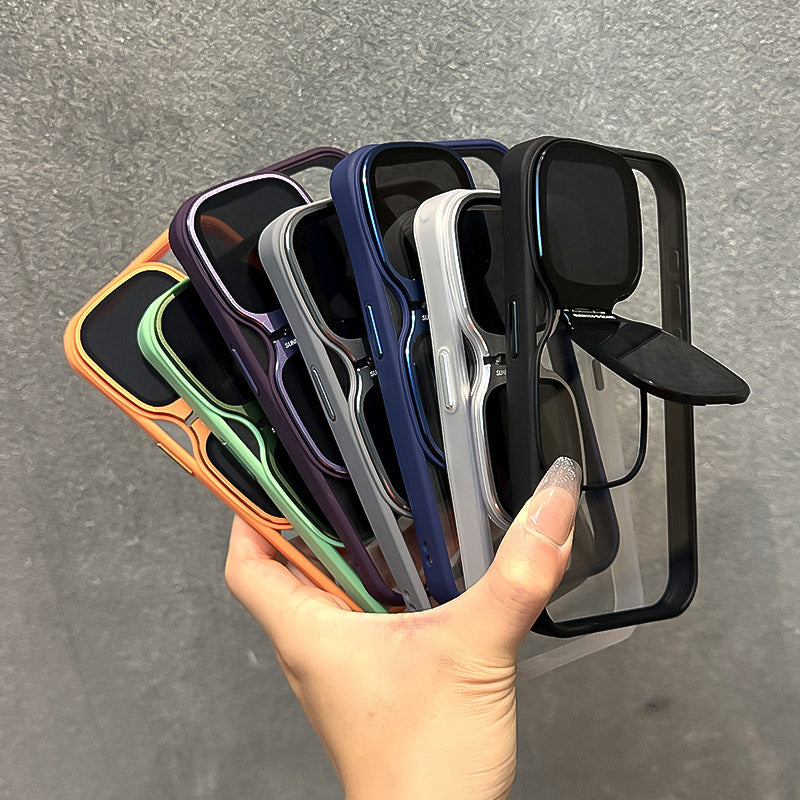 Transparent Acrylic Shockproof Case with Sunglasses Holder & Electroplated Buttons for iPhone