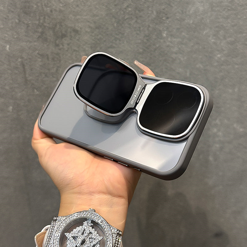 Transparent Acrylic Shockproof Case with Sunglasses Holder & Electroplated Buttons for iPhone