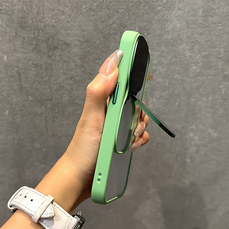 Transparent Acrylic Shockproof Case with Sunglasses Holder & Electroplated Buttons for iPhone